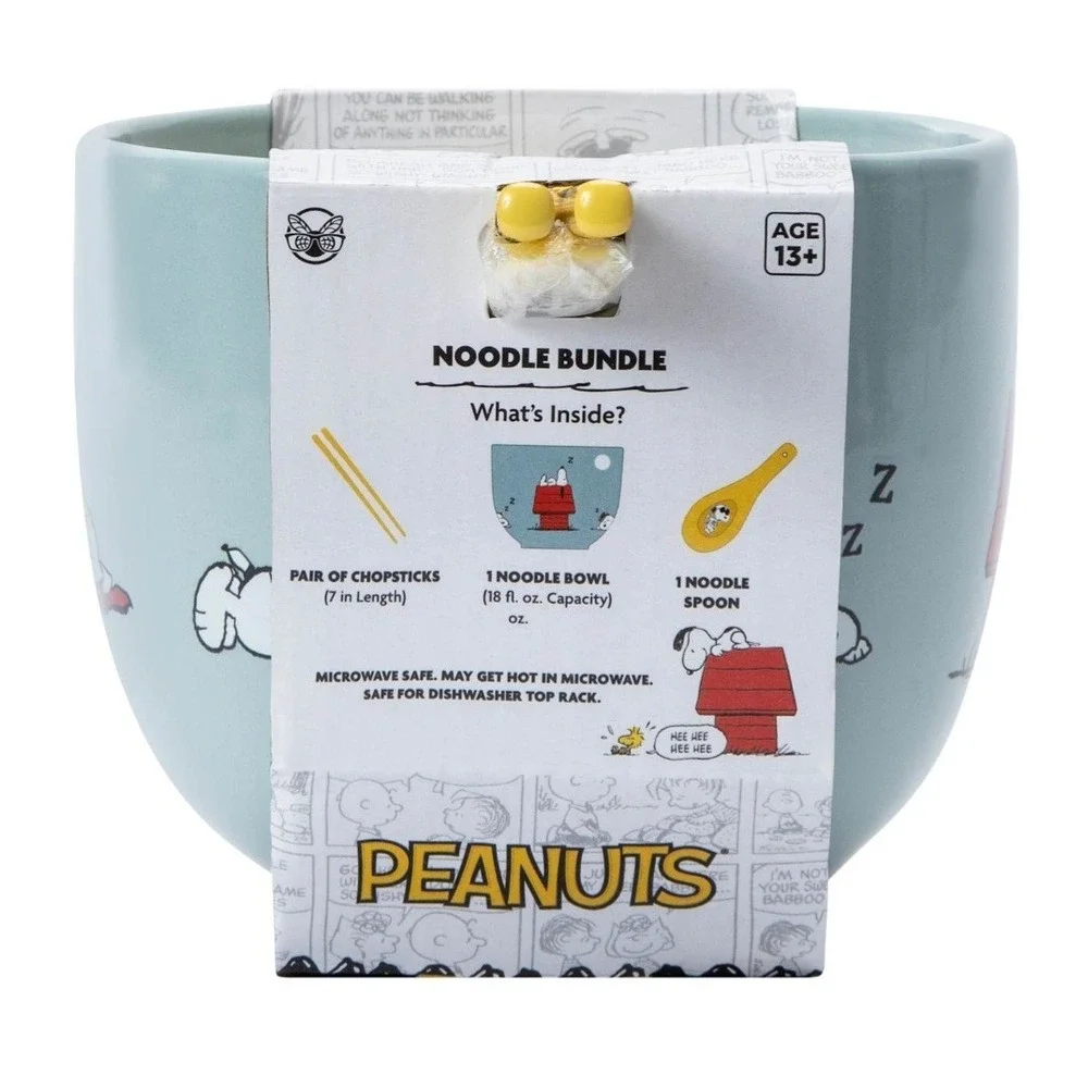 NEW! Peanuts Snoopy Poses Ramen Bowl & Chopsticks & Spoon Bundle Set‎ Of 4